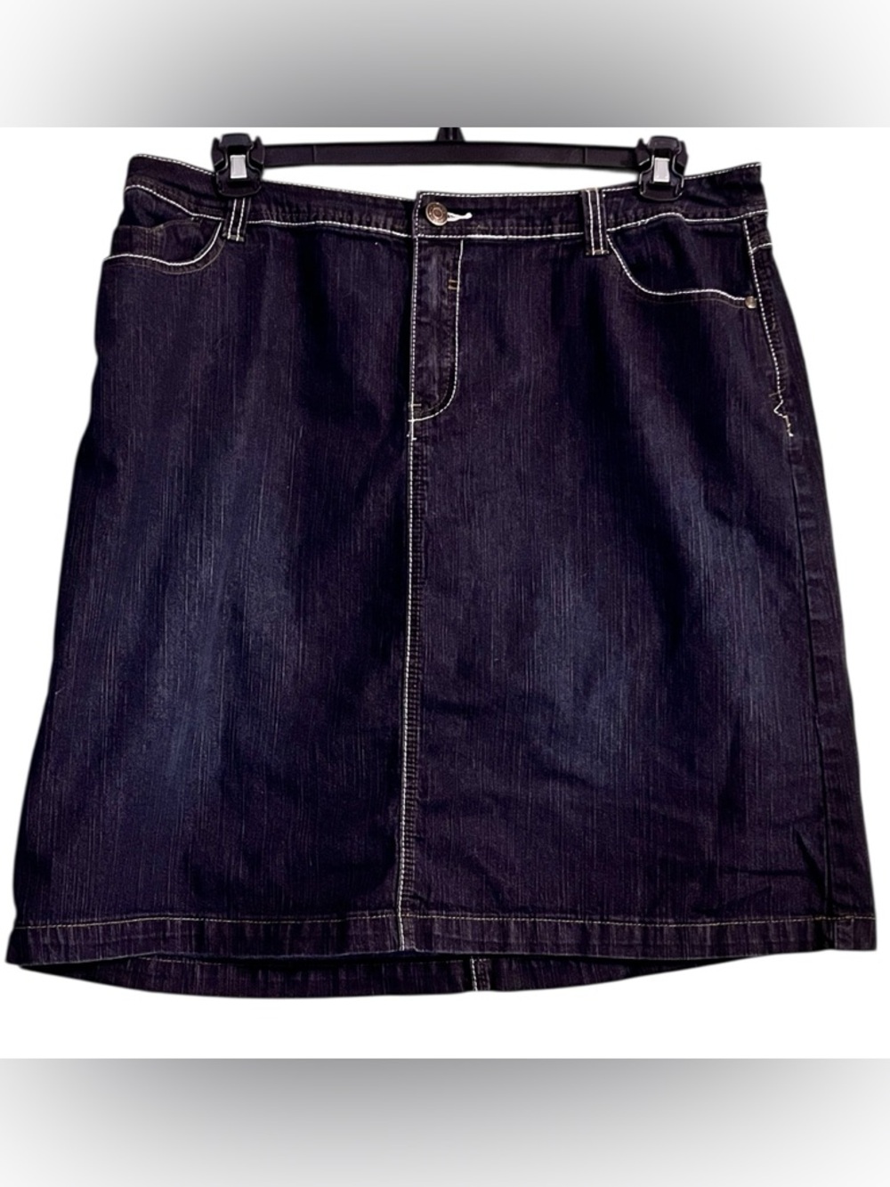 Cato Woman Blue Denim Jean Skirt 16W with Contrast Stitching Knee length